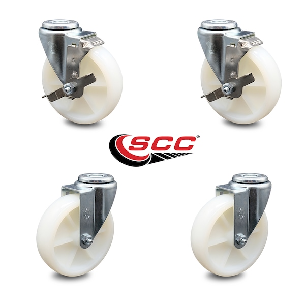5 Inch Nylon Wheel Swivel Bolt Hole Caster Set with 2 Brake